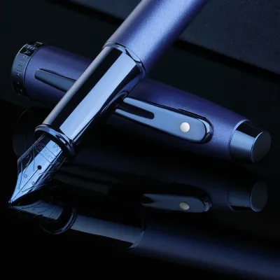Sheaffer® 100 Satin Blue Fountain Pen With PVD Blue Trim